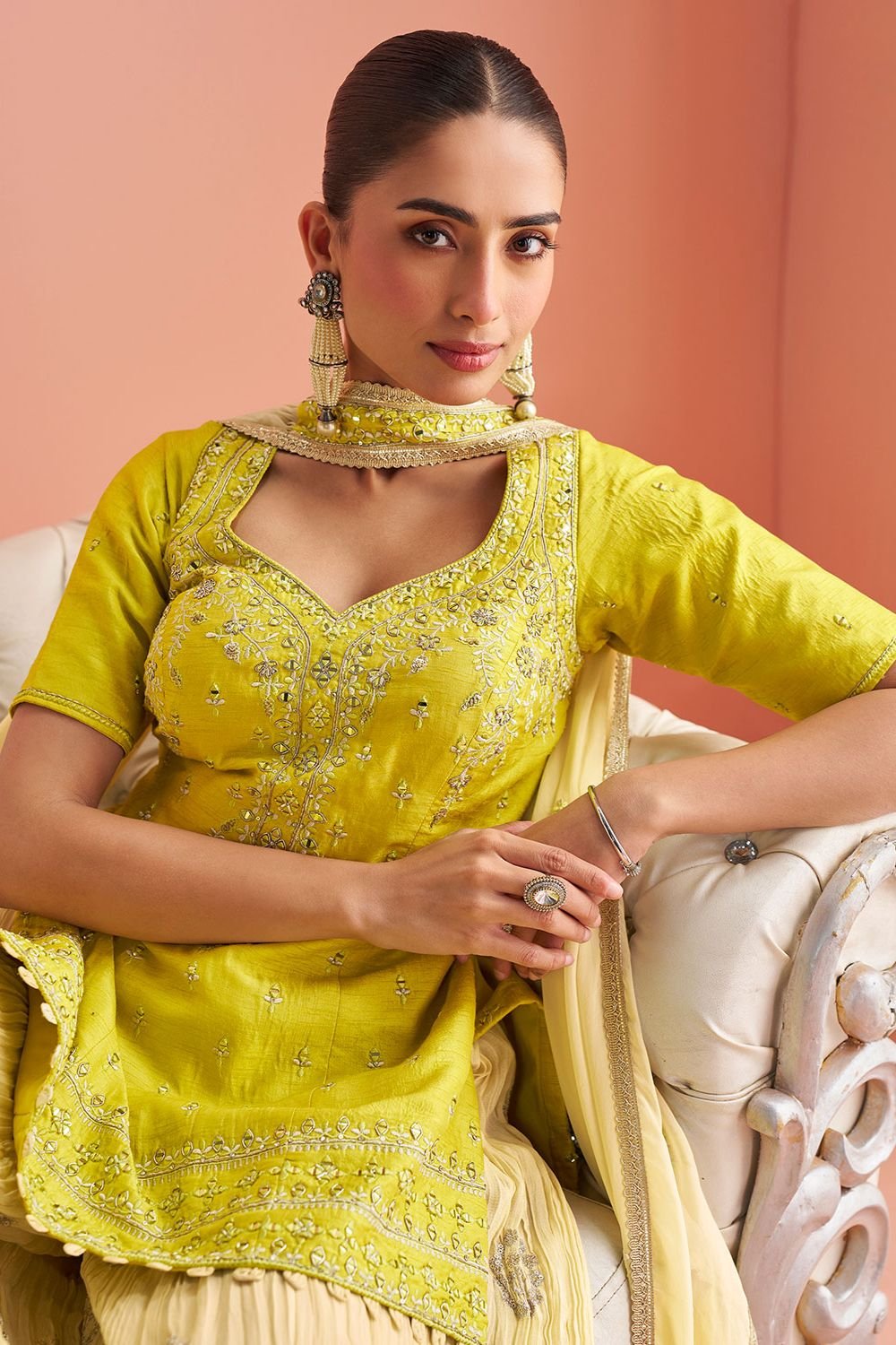 Yellow Silk Salwar Kameez - SFSMT48602R
