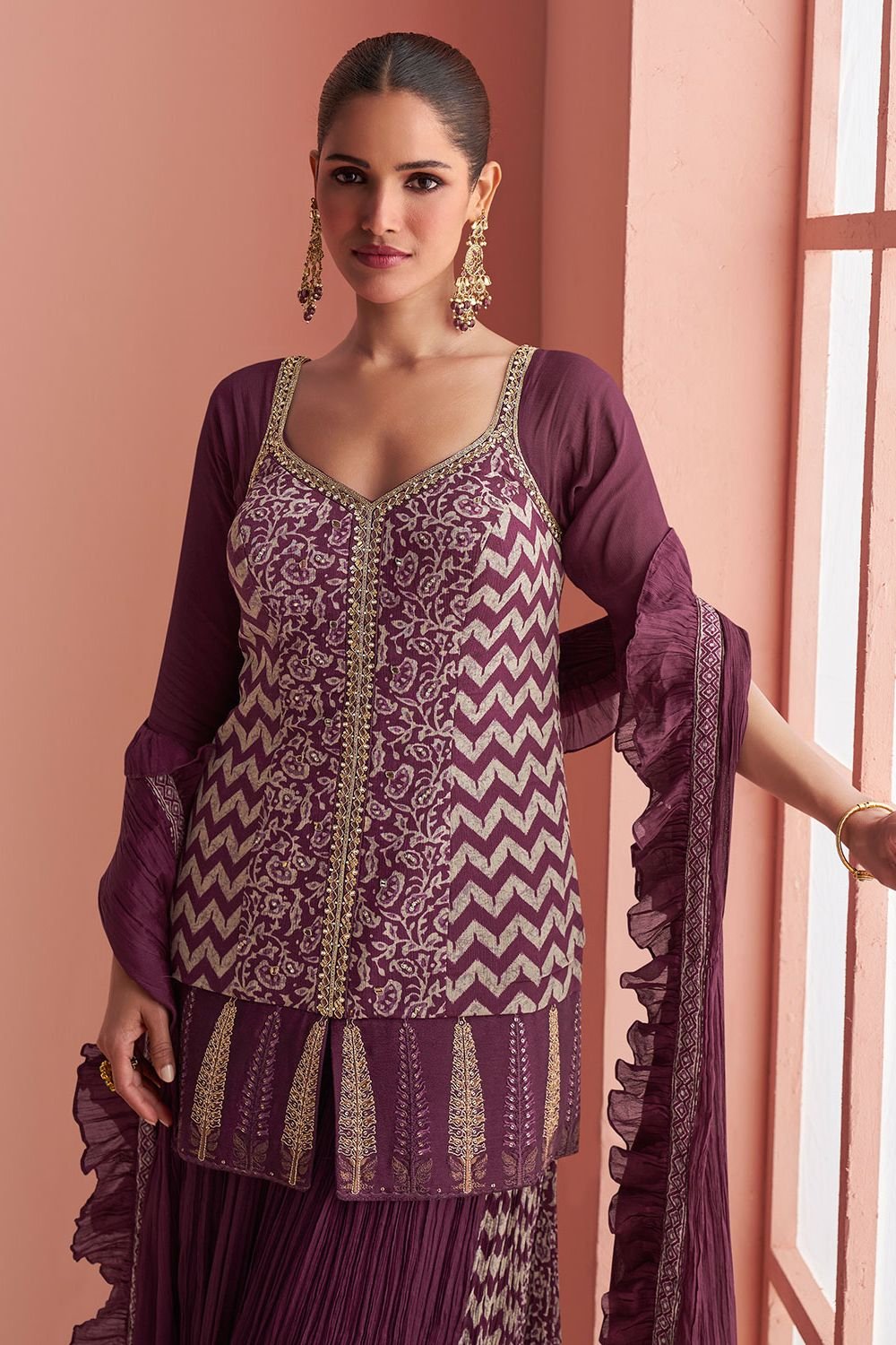 Burgundy Silk Salwar Kameez - SFSMT48603R