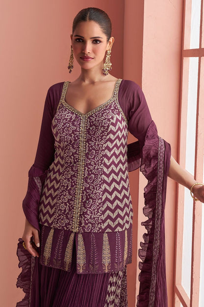 Burgundy Silk Salwar Kameez - SFSMT48603R
