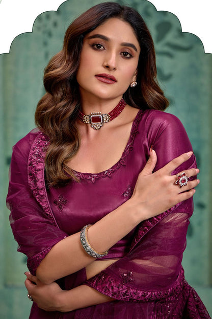 Burgundy Wedding Party Sangeet Net Lehenga Set  SFYS143204