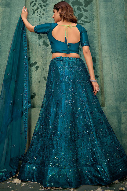 Blue Wedding Party Sangeet Net Lehenga Set  SFYS143205