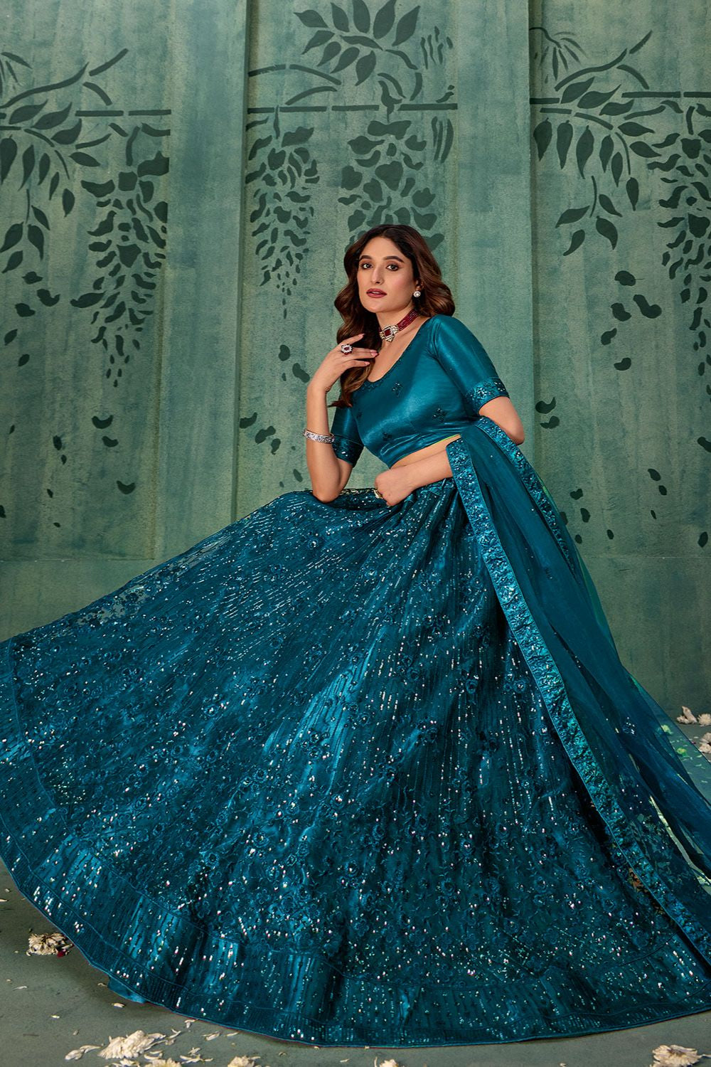 Blue Wedding Party Sangeet Net Lehenga Set  SFYS143205