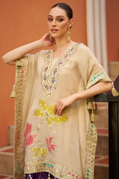 Cream Silk Salwar Kameez - SFSMT51202R