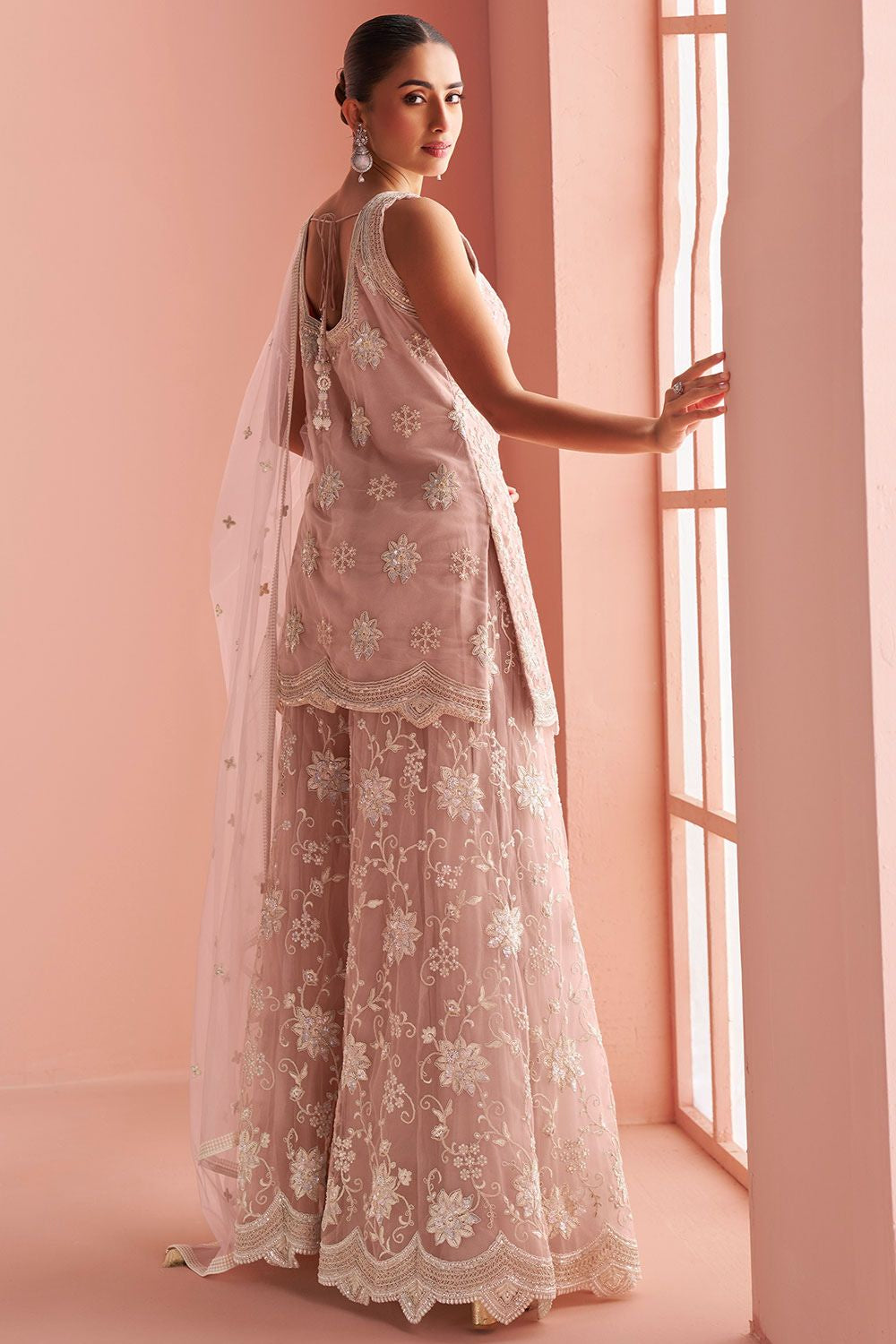 Pink Net Wedding Palazzo Suit SFSMT49801R