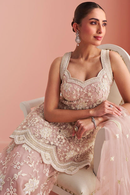 Pink Net Wedding Palazzo Suit SFSMT49801R