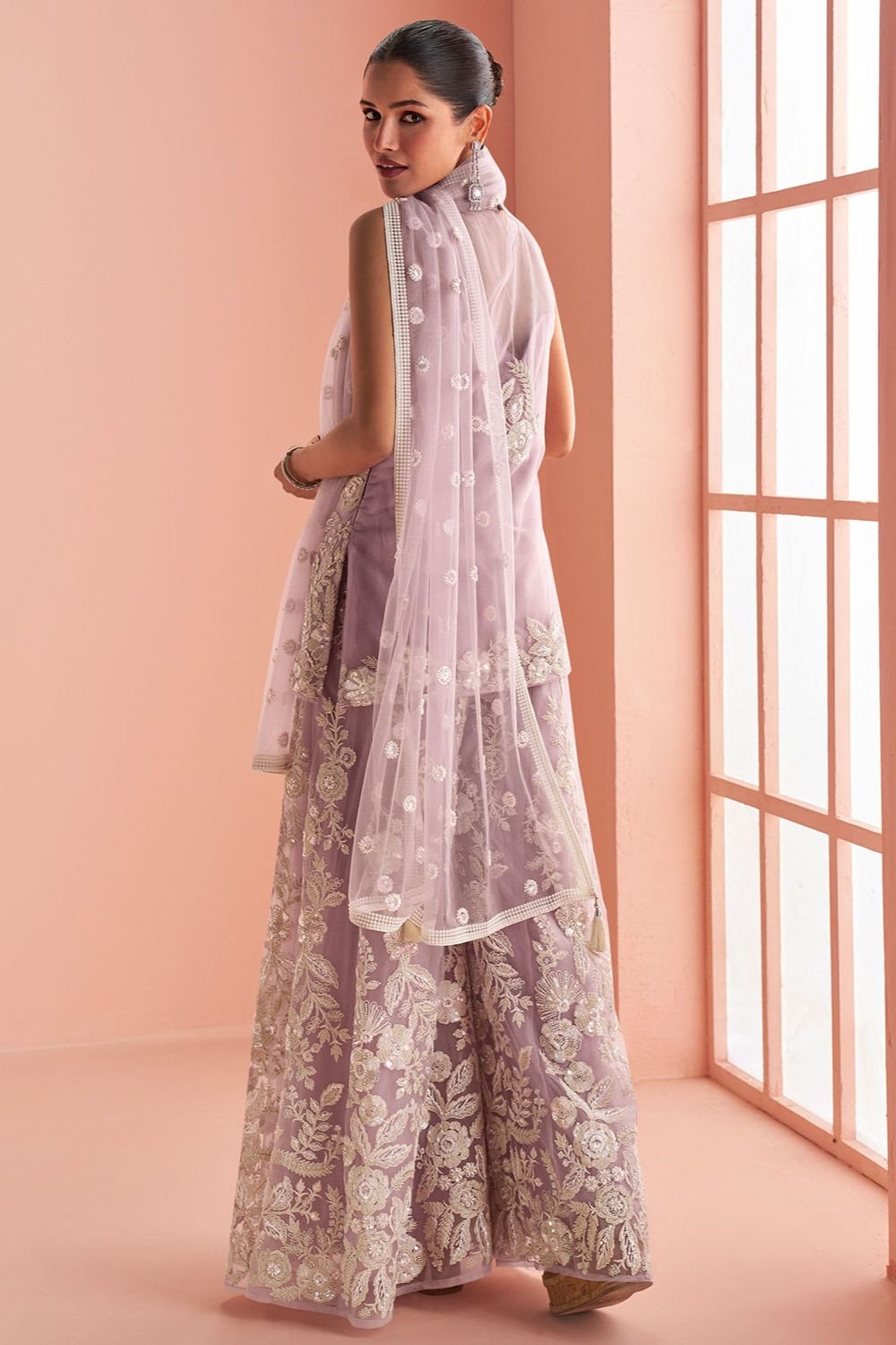 Purple Net Salwar Kameez - SFSMT49802R