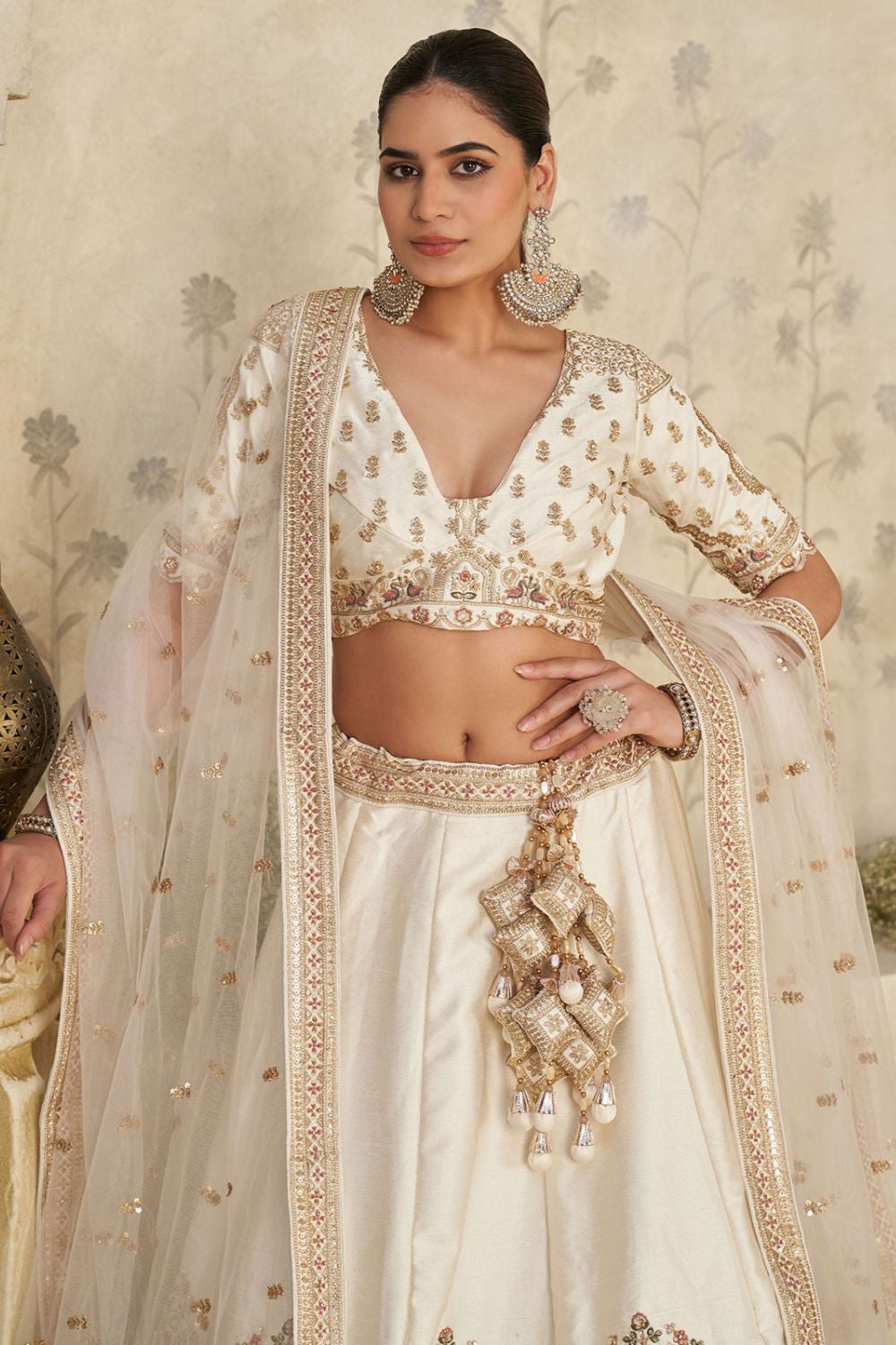 Off White Bridal Silk Lehenga Choli Set  SFSMT54101