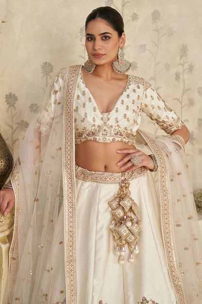 Off White Bridal Silk Lehenga Choli Set  SFSMT54101