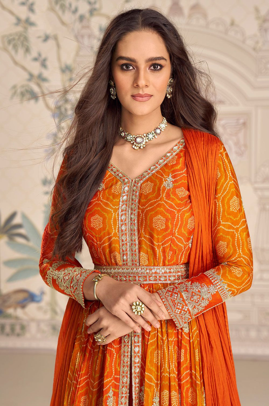 Orange Silk Salwar Kameez - SFSA562101R