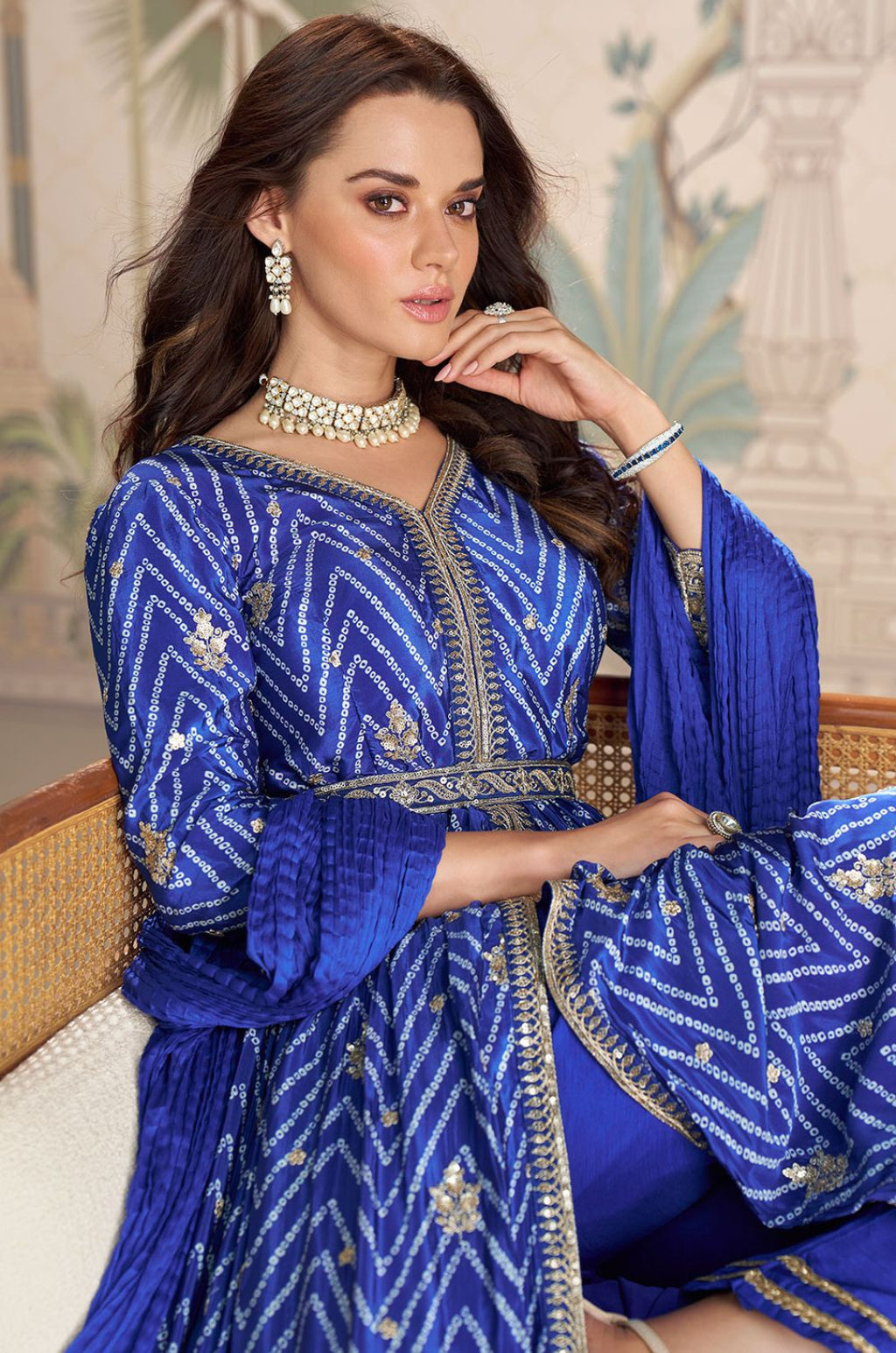 Royal Blue Silk Salwar Kameez - SFSA562102R