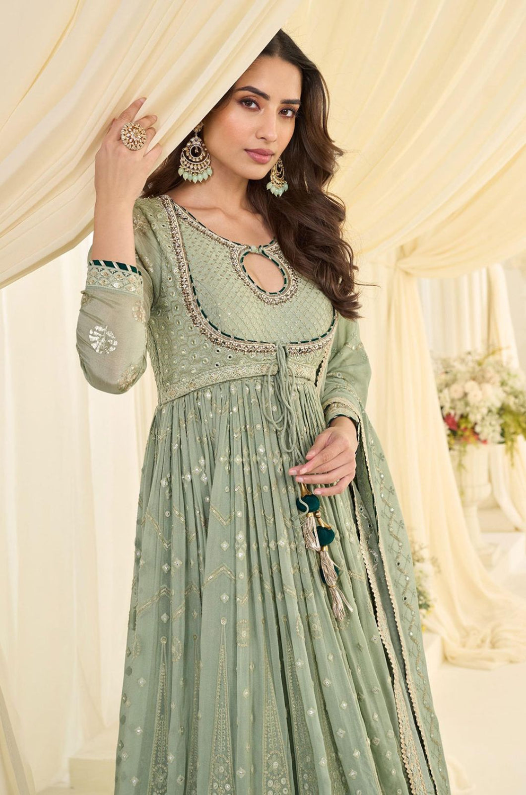 Green Georgette Gowns - SFSMT58301R