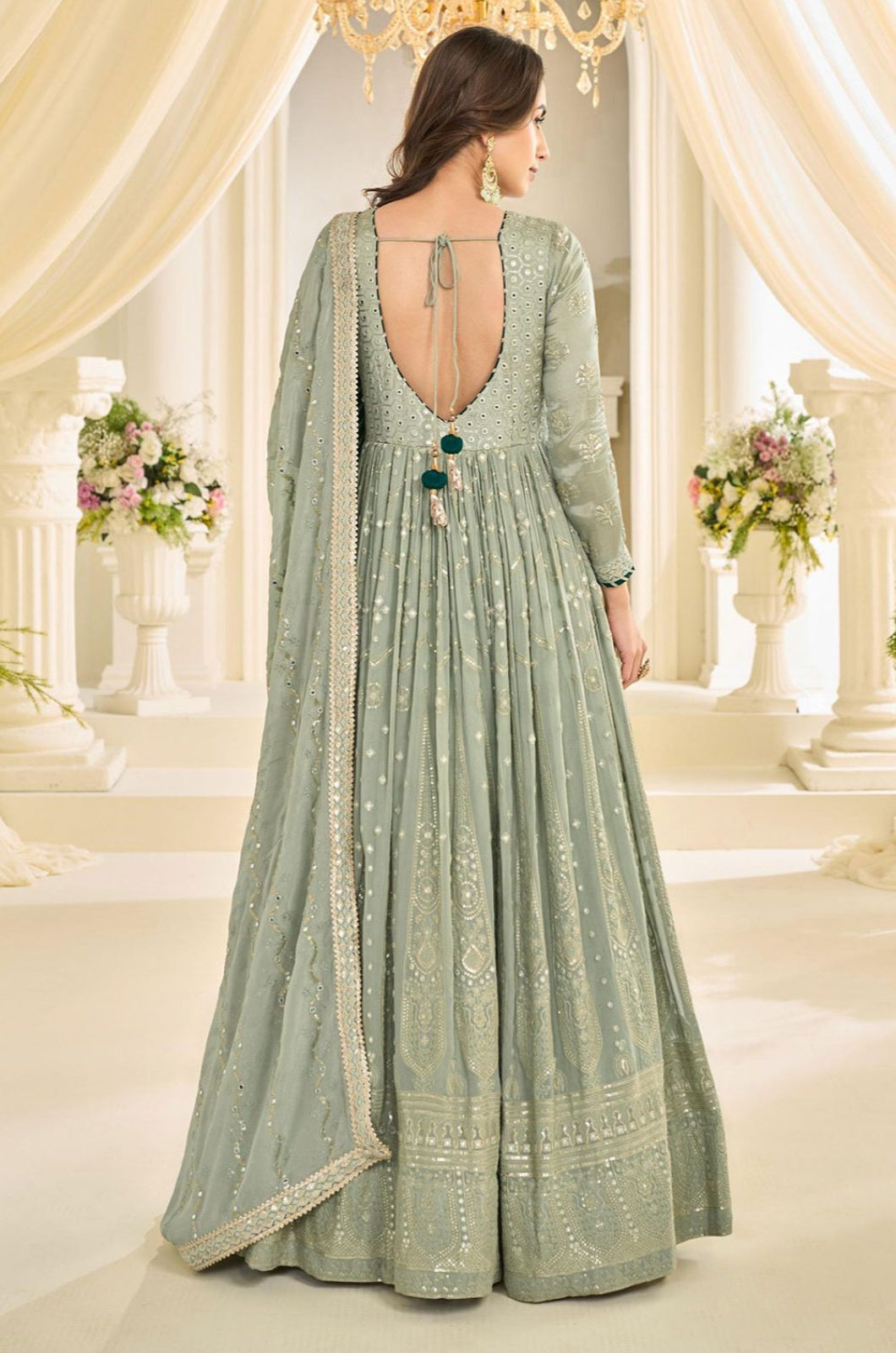 Green Georgette Gowns - SFSMT58301R