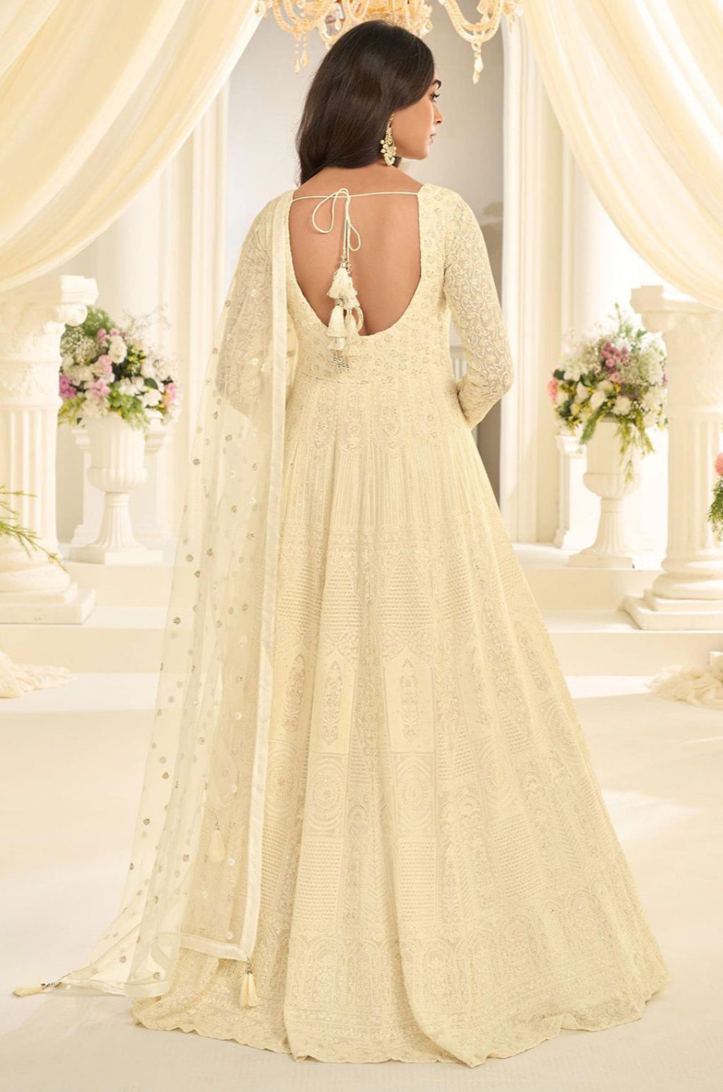 Cream Georgette Gowns - SFSMT58302R