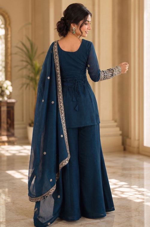 Blue Silk Salwar Kameez - SFFK40603R