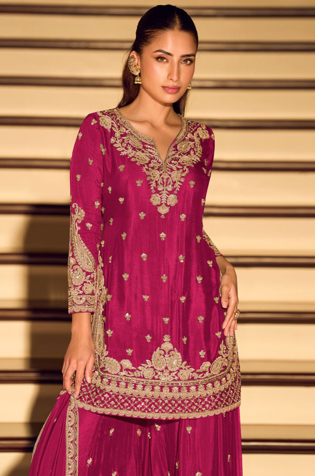Pink Silk Salwar Kameez - SFSMT55003R
