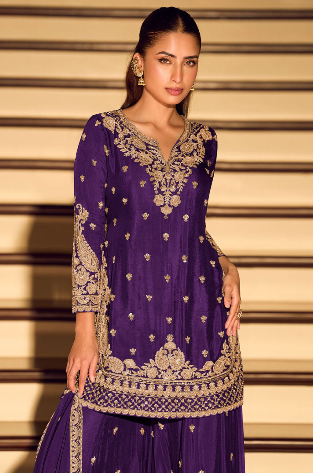Purple Silk Salwar Kameez - SFSMT55005R