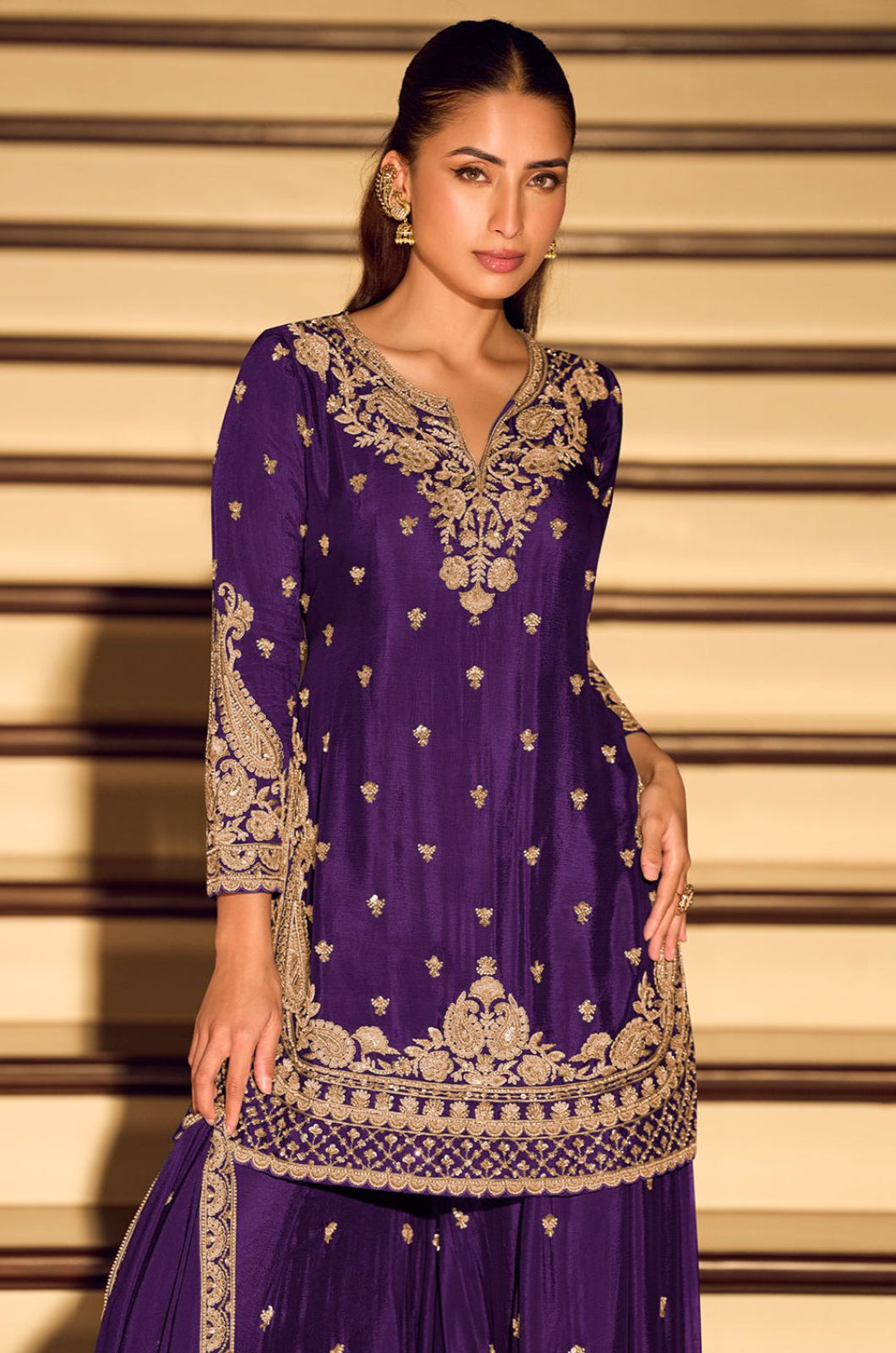 Purple Silk Salwar Kameez - SFSMT55005R
