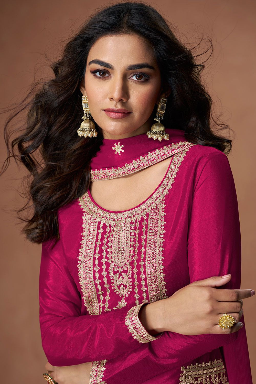 Culture-wrapped Pink Chinnon Silk Palazzo Suit SFYS155901R