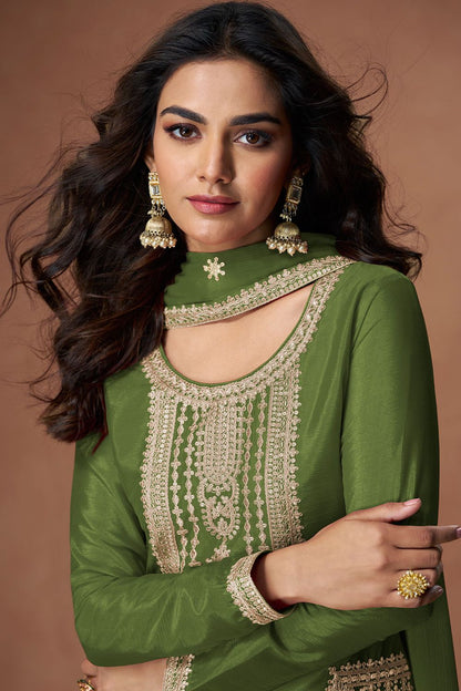 Green Culture-wrapped Chinnon Silk Palazzo Suit  SFYS155902R