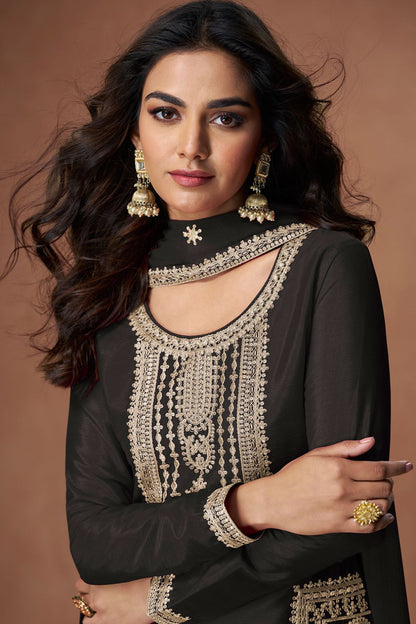 Black  Culture-wrapped Chinnon Silk Palazzo Suit  SFYS155904R