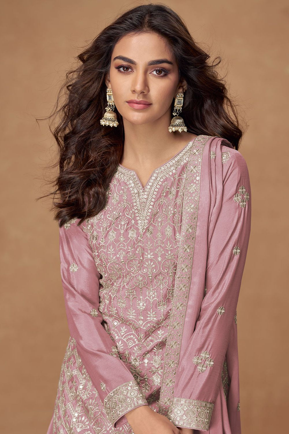 Pink Wedding Chinnon Silk Palazzo Suit SFYS155504R