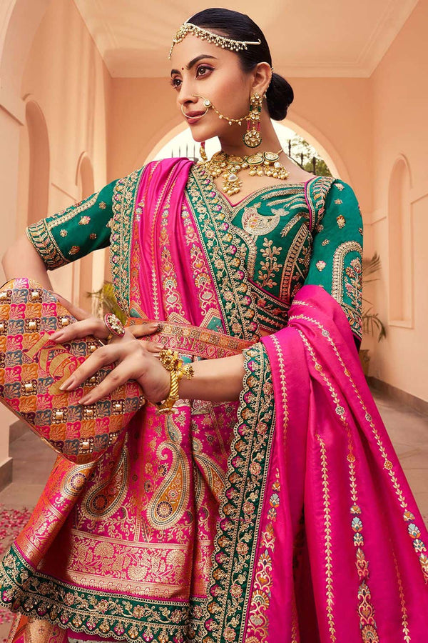 Rani Banarasi Bridal Lehenga Choli In Zarkan Cut Work SFSJDN30803