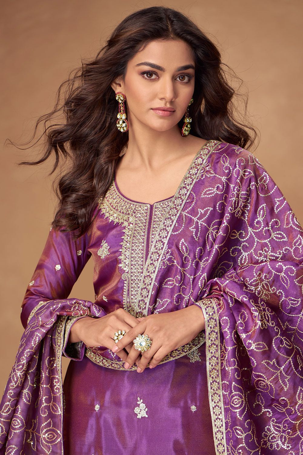Purple Silk Salwar Kameez - SFYS159103R