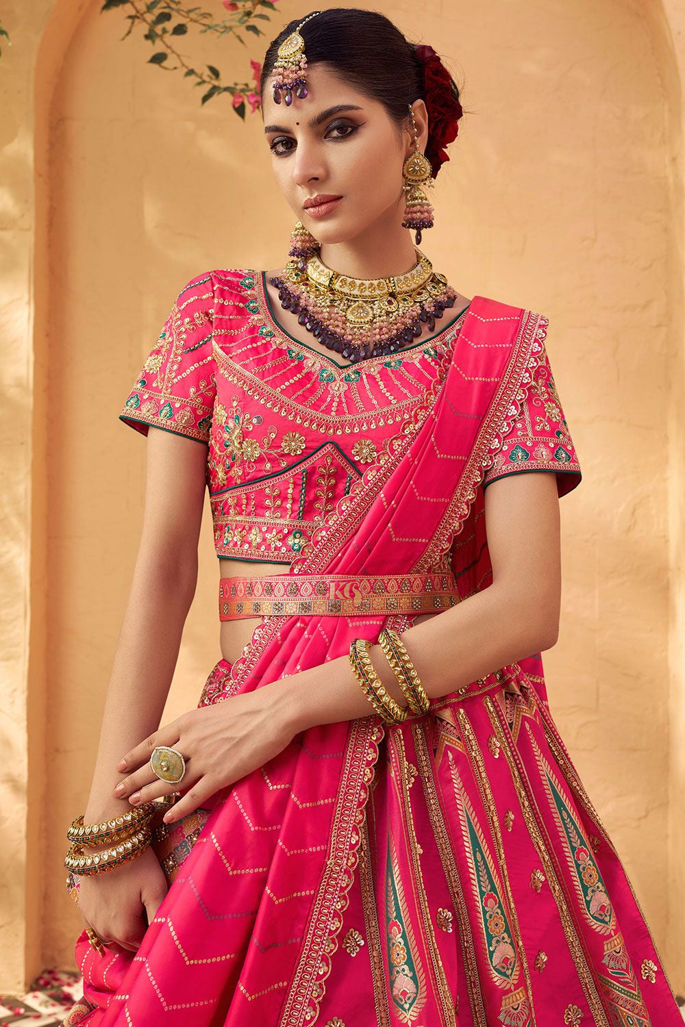 Pink Banarasi Lehenga Choli - SFSA505203