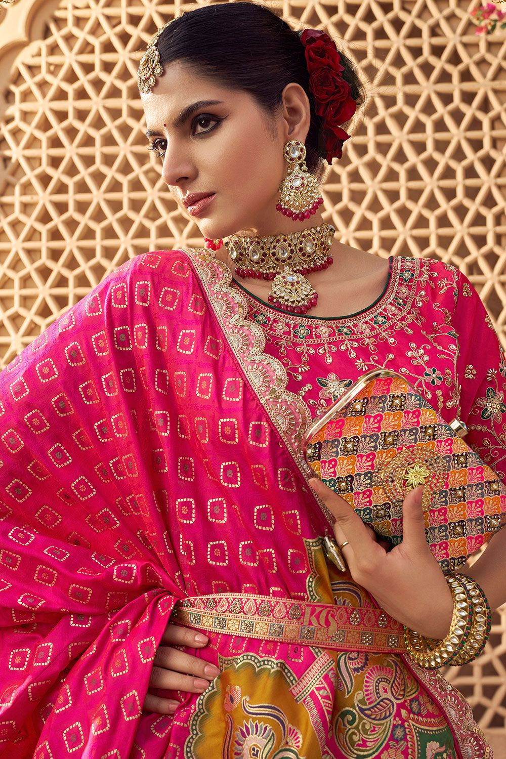 Pink Banarasi Lehenga Choli - SFSA505204