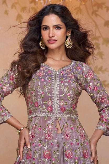 Grey Silk Wedding Reception Anarkali GownSFYS160403R