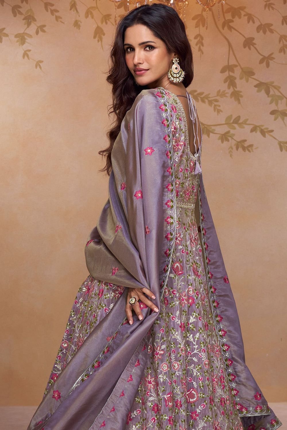Grey Silk Wedding Reception Anarkali GownSFYS160403R