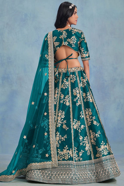 Teal Bridal Wedding Silk Lehenga Choli SFDFS34801