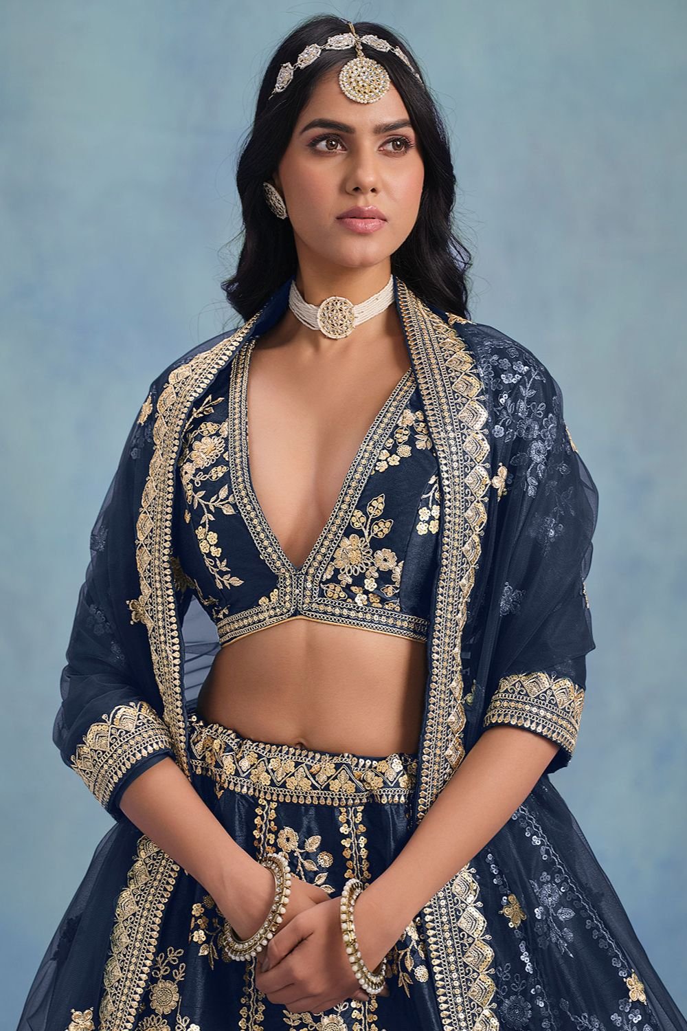 Blue Bridal Wedding Silk Lehenga Choli SFDFS34803