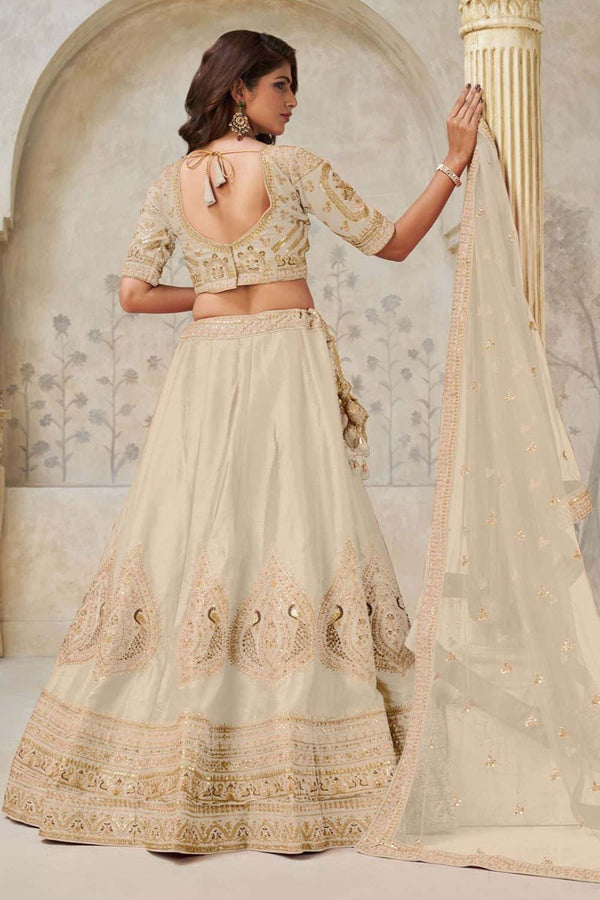 Cream Bridal Silk Lehenga Choli Set  SFSMT54106