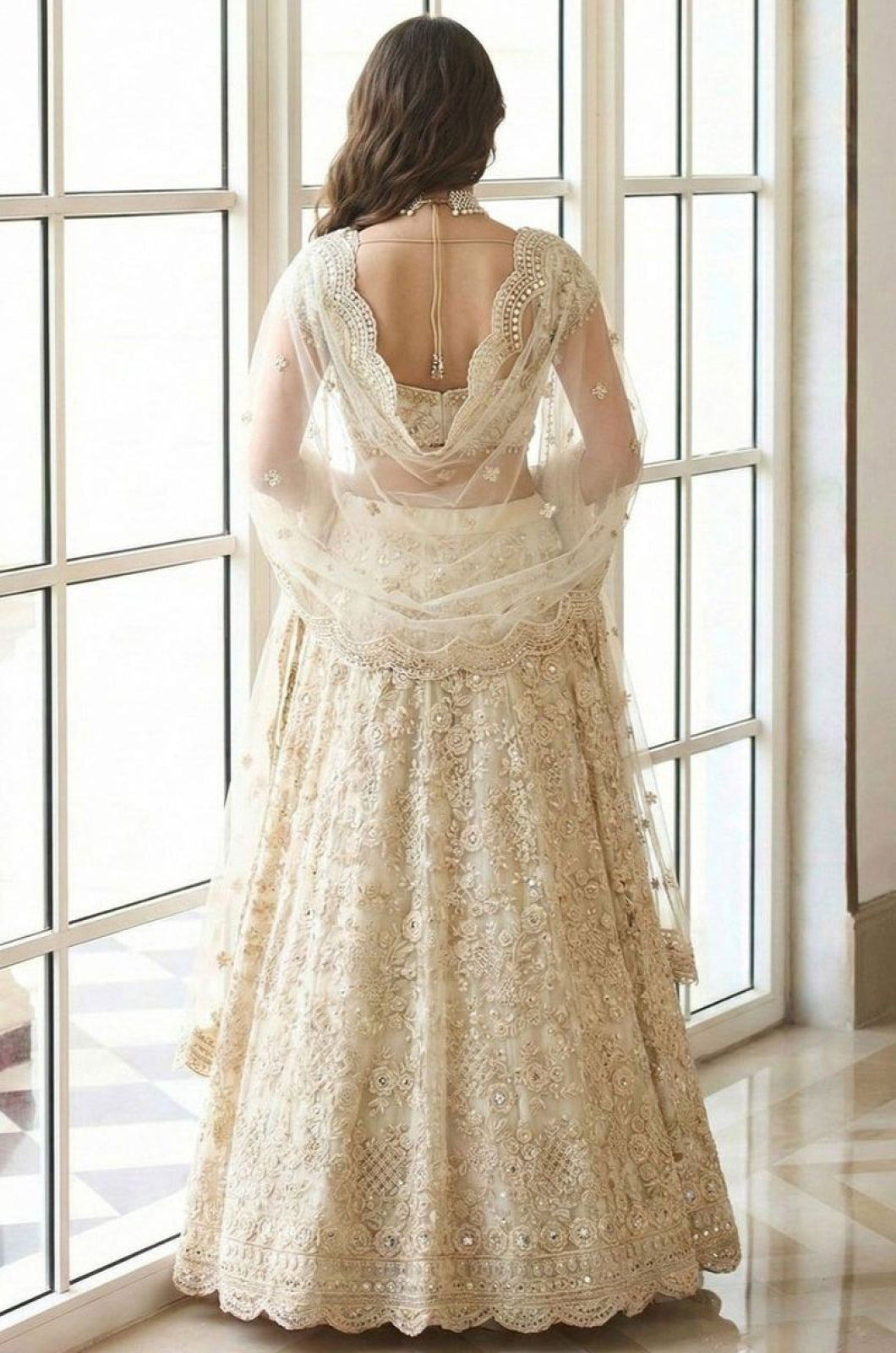 Ivory Net Lehenga Choli - SFSA520303