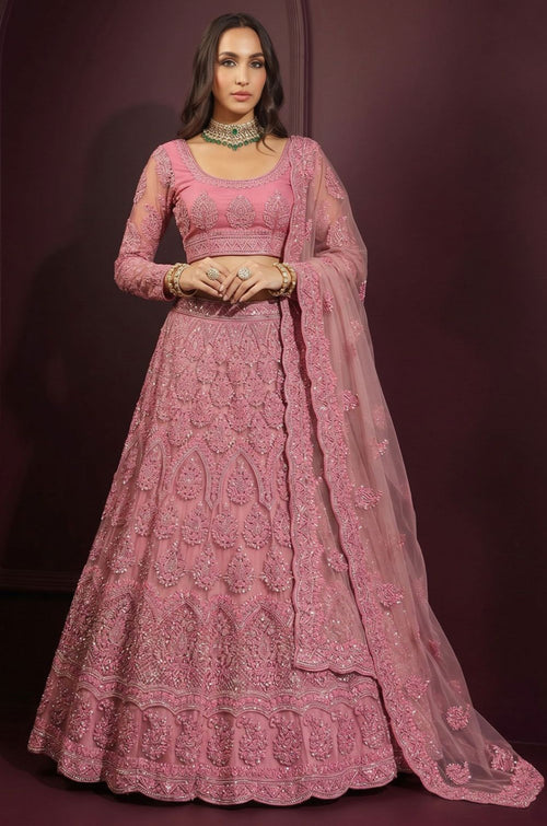 Pink Net Lehenga Choli - SFSA572902