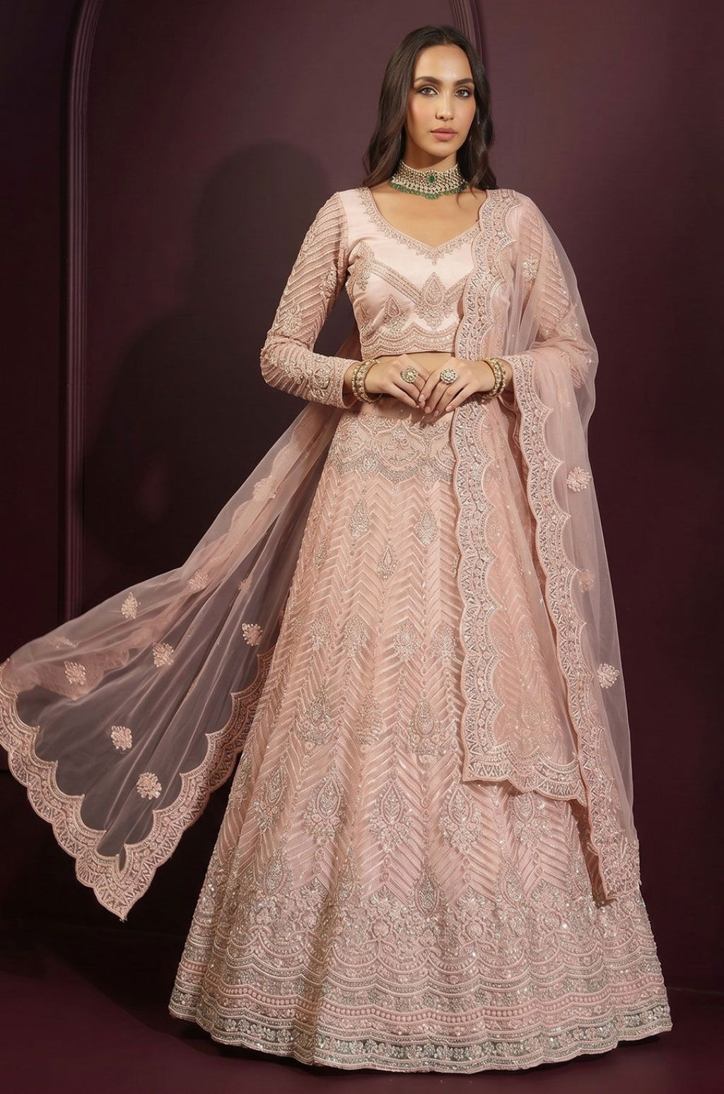 Peach Net Lehenga Choli - SFSA572903