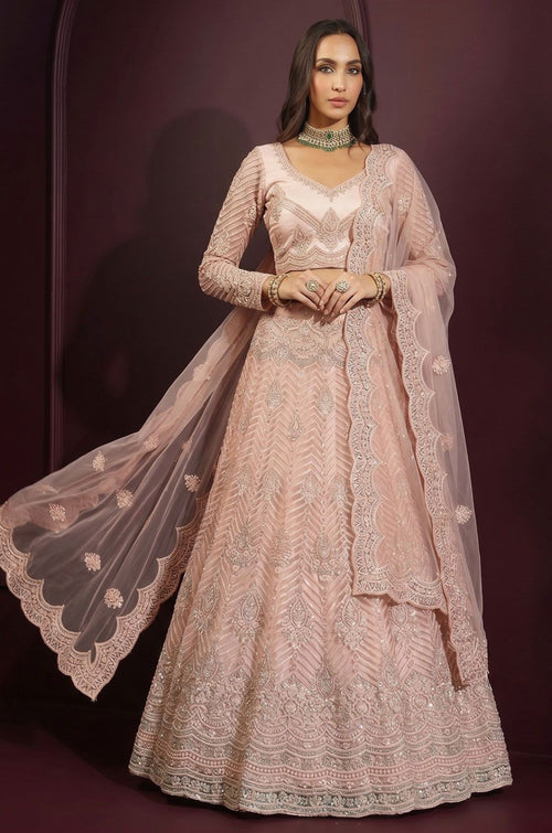 Peach Net Lehenga Choli - SFSA572903