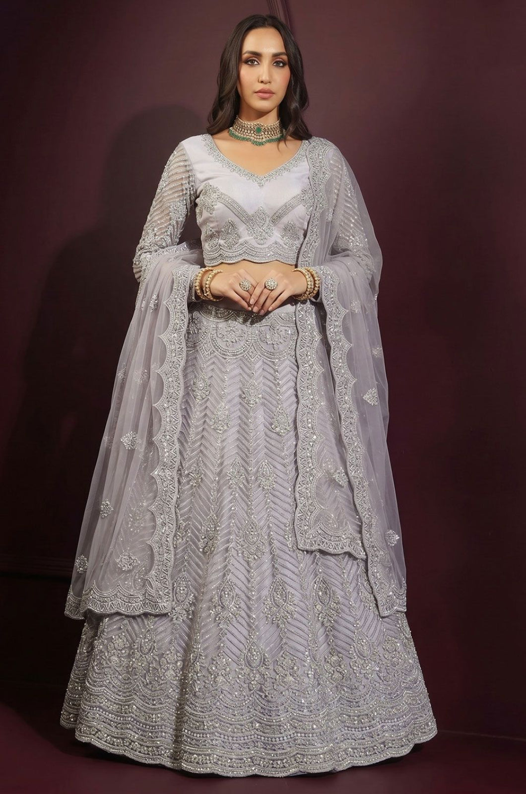 Grey Net Lehenga Choli - SFSA572904