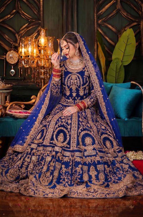 Blue Velvet Salwar Kameez - SFSA573401