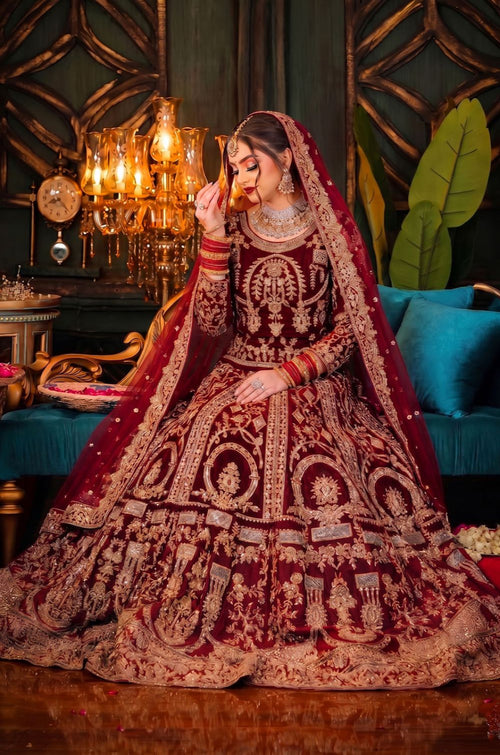 Maroon Velvet Salwar Kameez - SFSA573403