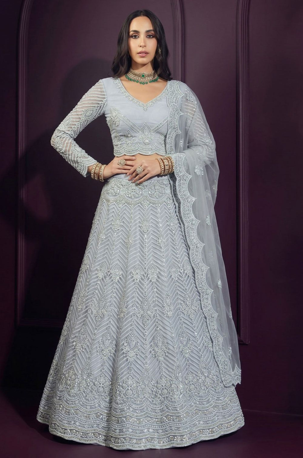 Blue Net Lehenga Choli - SFSA572905