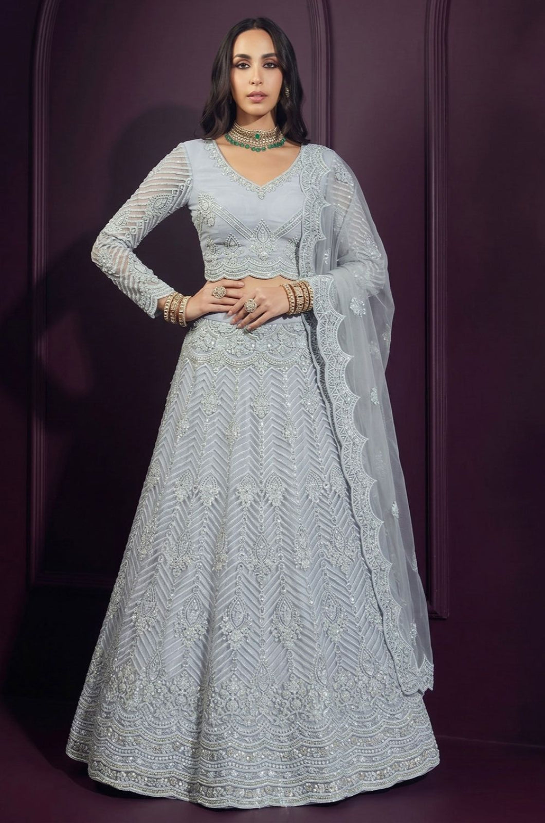 Blue Net Lehenga Choli - SFSA572905