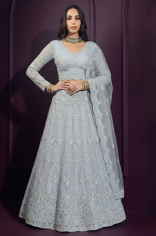 Blue Net Lehenga Choli - SFSA572905