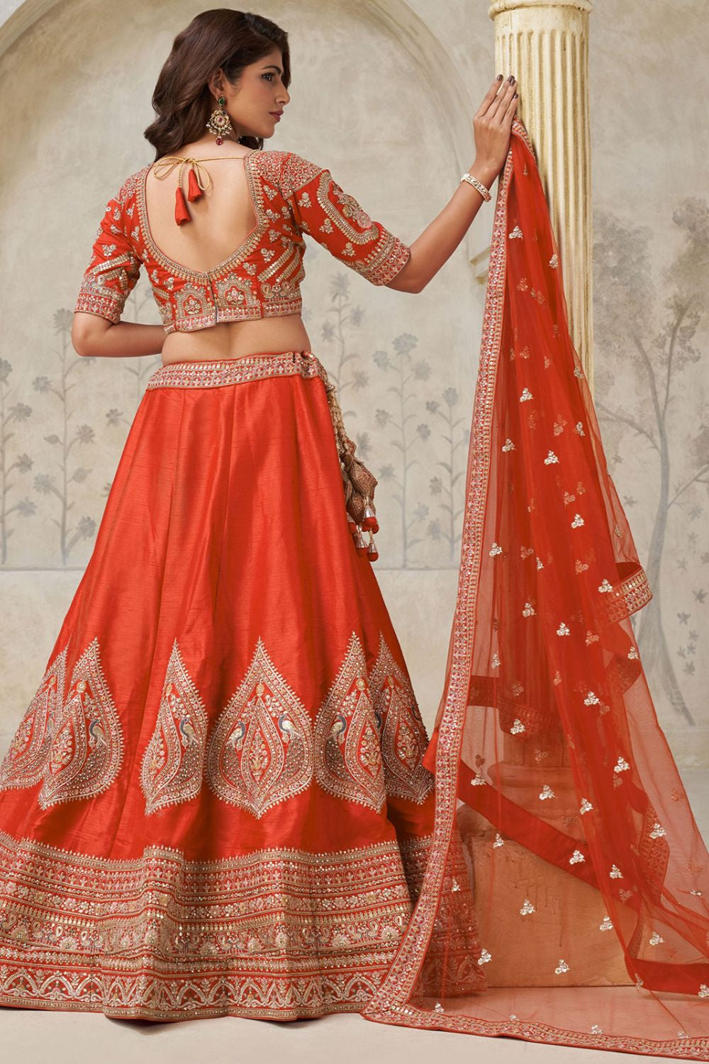 Orange Bridal Silk Lehenga Choli Set SFSMT54110