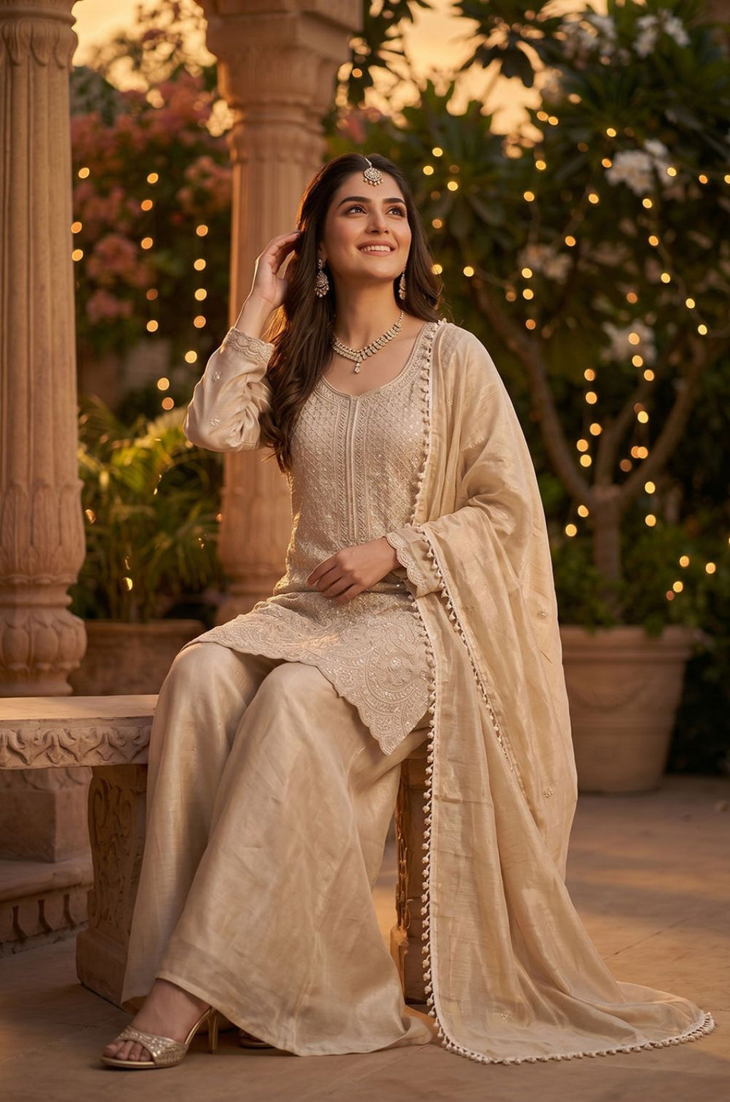 Beige Silk Salwar Kameez - SFEDC29903R