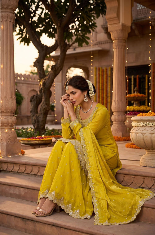Yellow Silk Salwar Kameez - SFEDC30001R