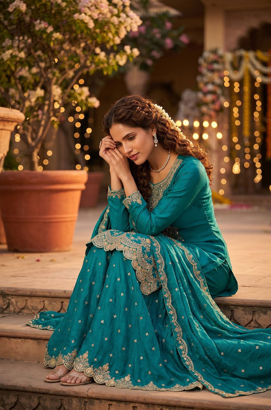 Firozi Silk Salwar Kameez - SFEDC30003R