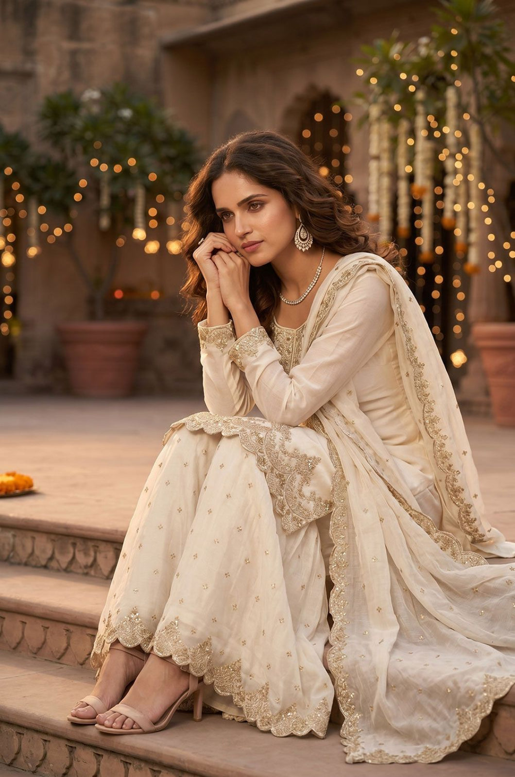 Off White Silk Salwar Kameez - SFEDC30005R