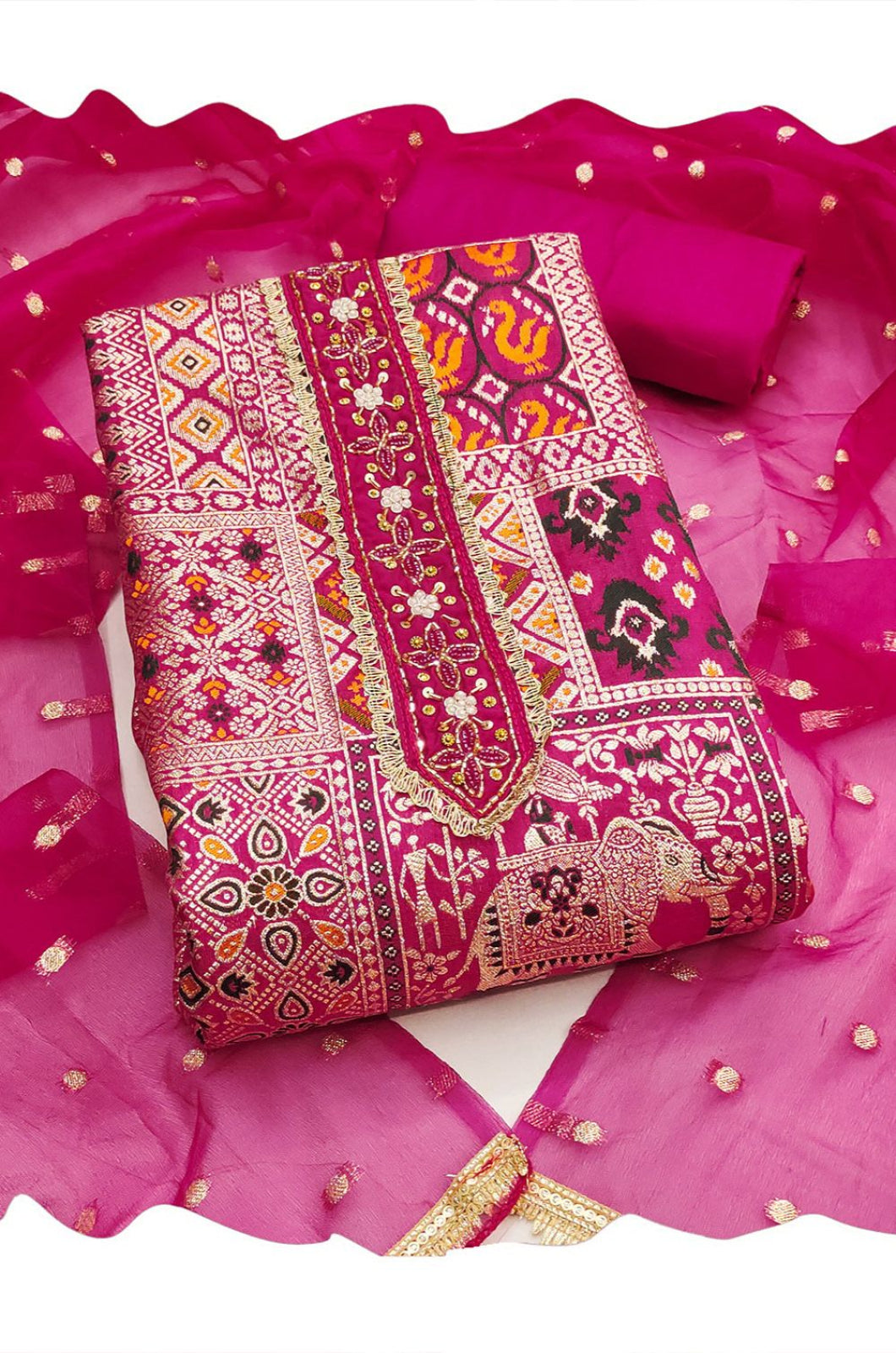 Rani Pink Banarasi Salwar Kameez - SFEDC29101